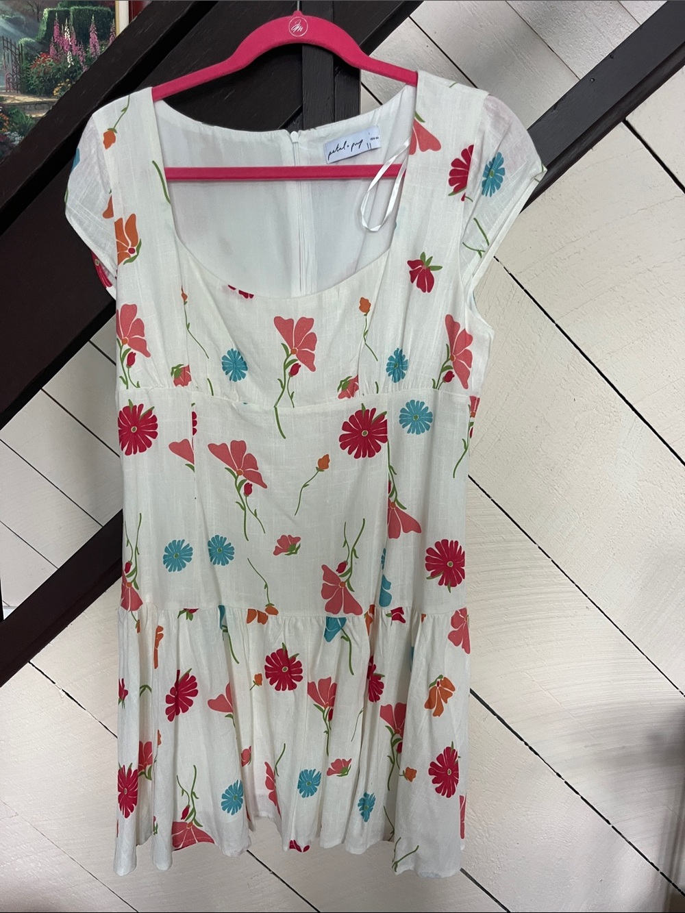 Petal & Pup White Floral Scoop-Neck Mini Dress in Pink, Coral, Teal
